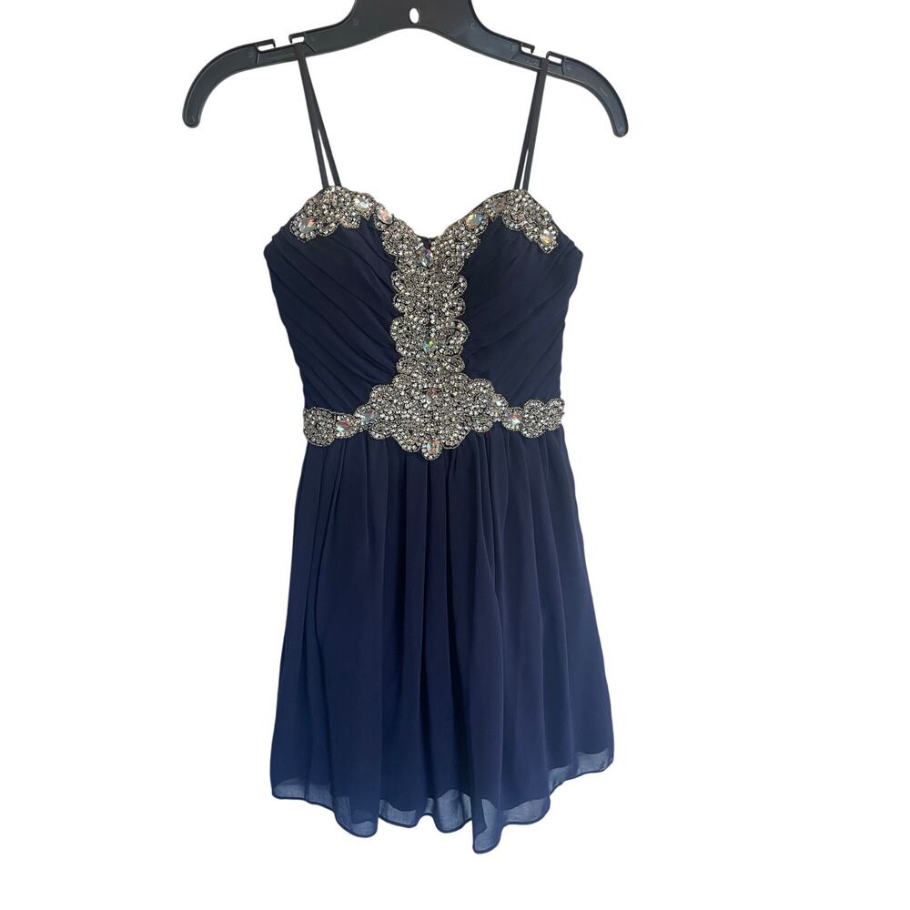 City Triangle Juniors Size 1 Blue Embellished Mini Prom Dress Night Out